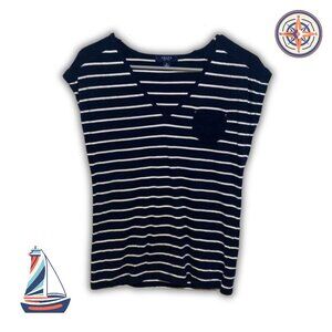 Chaps Blue & White Nautical Striped Tee Shirt Size Small